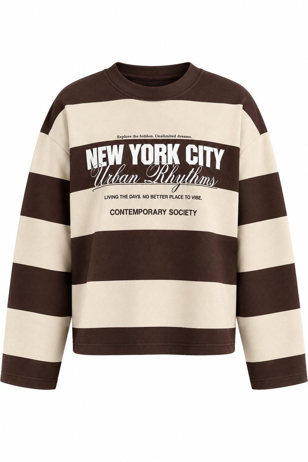 Kahverengi Sarı New York Baskılı Sweatshirt - 1132