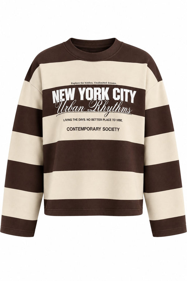 Kahverengi Sarı New York Baskılı Sweatshirt - 1132