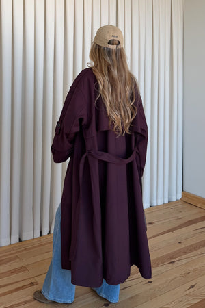 Mürdüm Lucky Düğme Detaylı Oversize Trençkot | LALUVIA