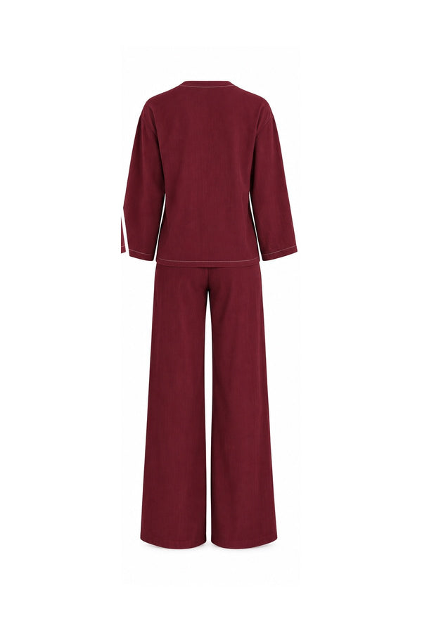 Bordo Bağlamalı Kimono Takım - 2y8567
