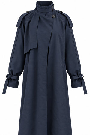 Lacivert Kuşaklı Premium Oversize Trençkot - 8646