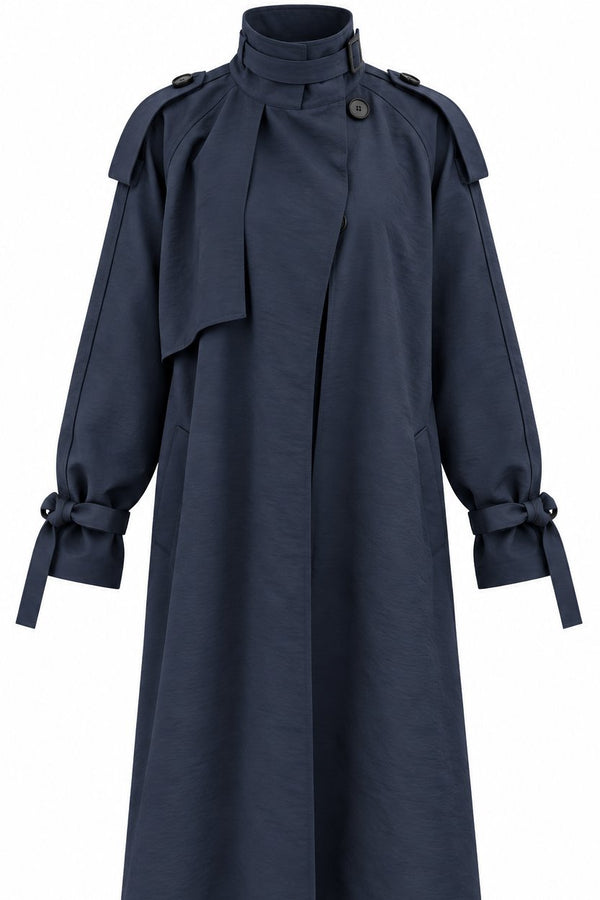 Lacivert Kuşaklı Premium Oversize Trençkot - 8646