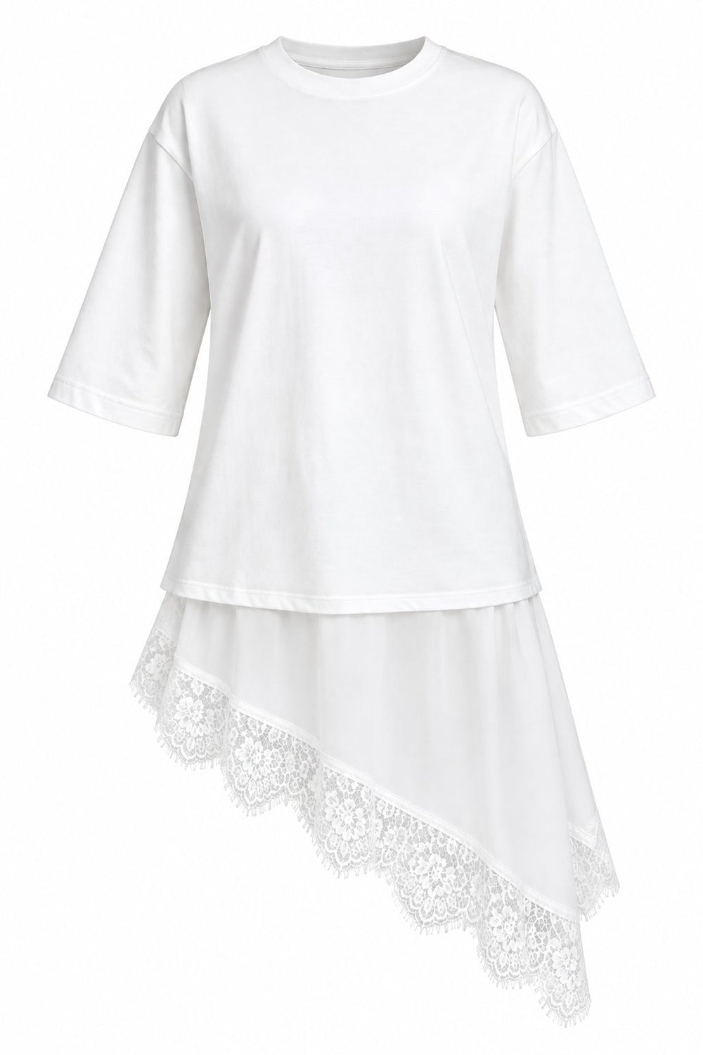 Beyaz Asimetrik Dantelli Bluz - 2y0771