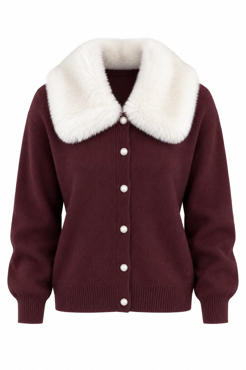Bordo Yakası Kürklü Hırka - 2y261002