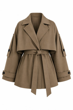 Mocca Oversize Düşük Omuz Kısa Trenç - 9580