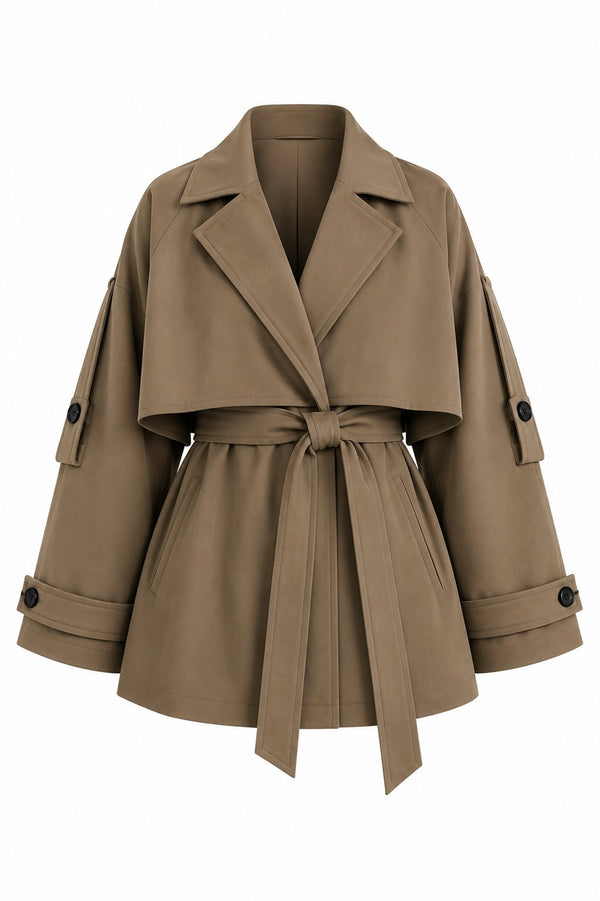 Mocca Oversize Düşük Omuz Kısa Trenç - 9580