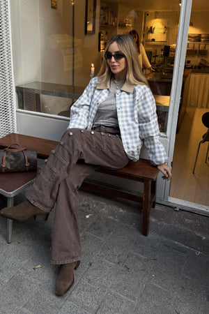 Kahverengi Napolyon Düğme Detaylı Wide Leg Pantolon - 1113