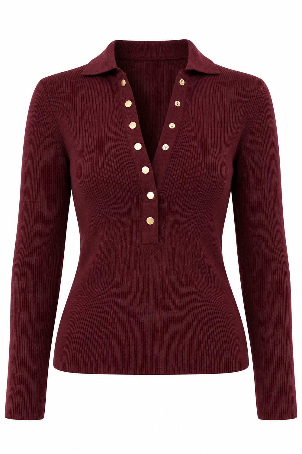 Bordo Uzun Kol Çıtçıtlı Triko - 251172