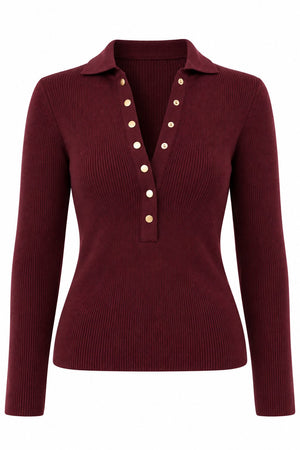 Bordo Uzun Kol Çıtçıtlı Triko - 251172