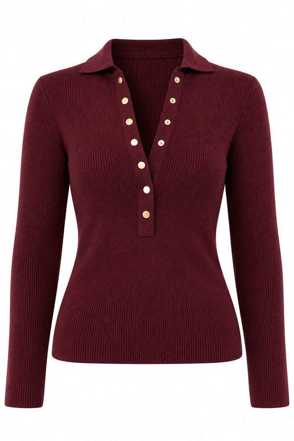 Bordo Uzun Kol Çıtçıtlı Triko - 251172