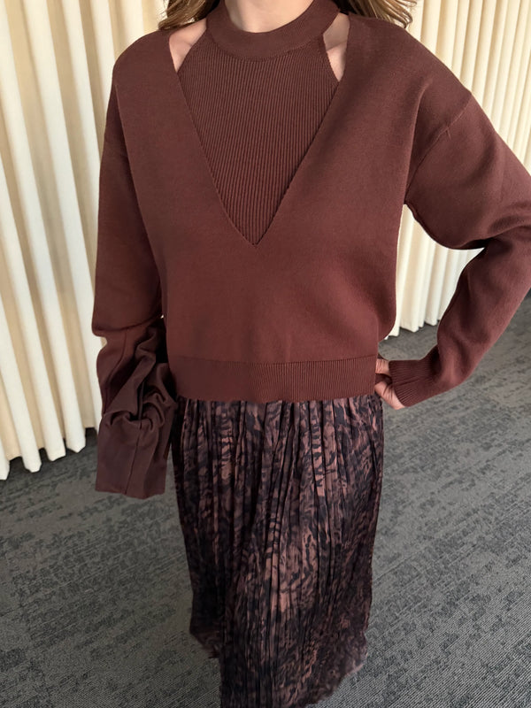 Kahverengi Piliseli Beli Lastikli Kemerli Etek - 3375