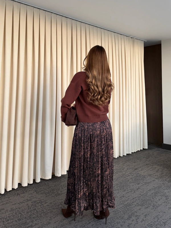 Kahverengi Piliseli Beli Lastikli Kemerli Etek - 3375