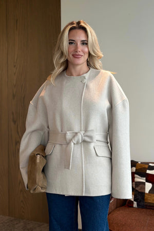 Taş %100 Yün Kısa Kaban - 512157