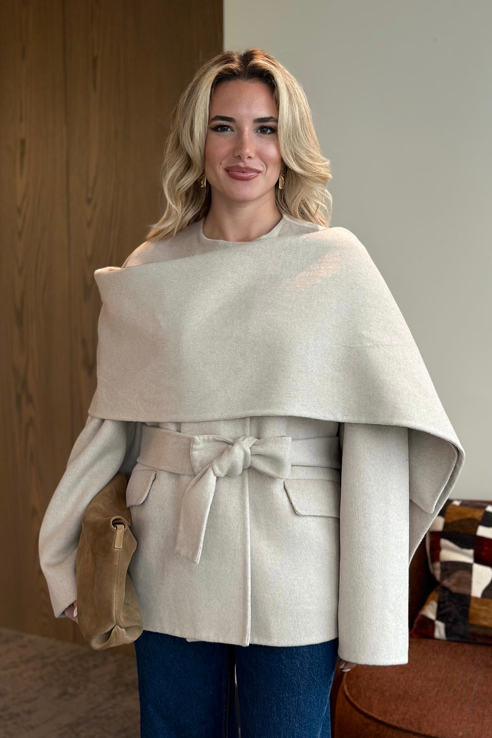 Taş %100 Yün Kısa Kaban - 512157