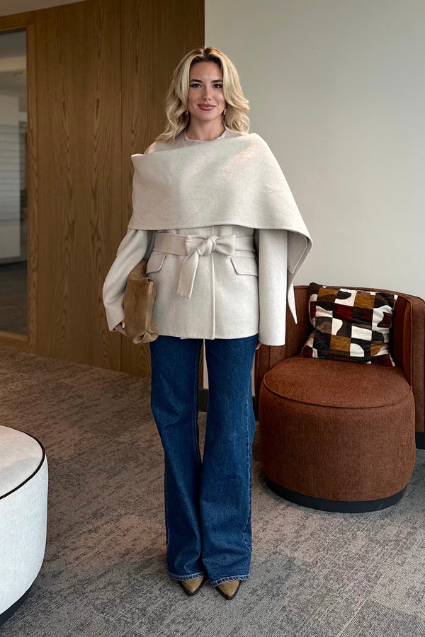 Taş %100 Yün Kısa Kaban - 512157