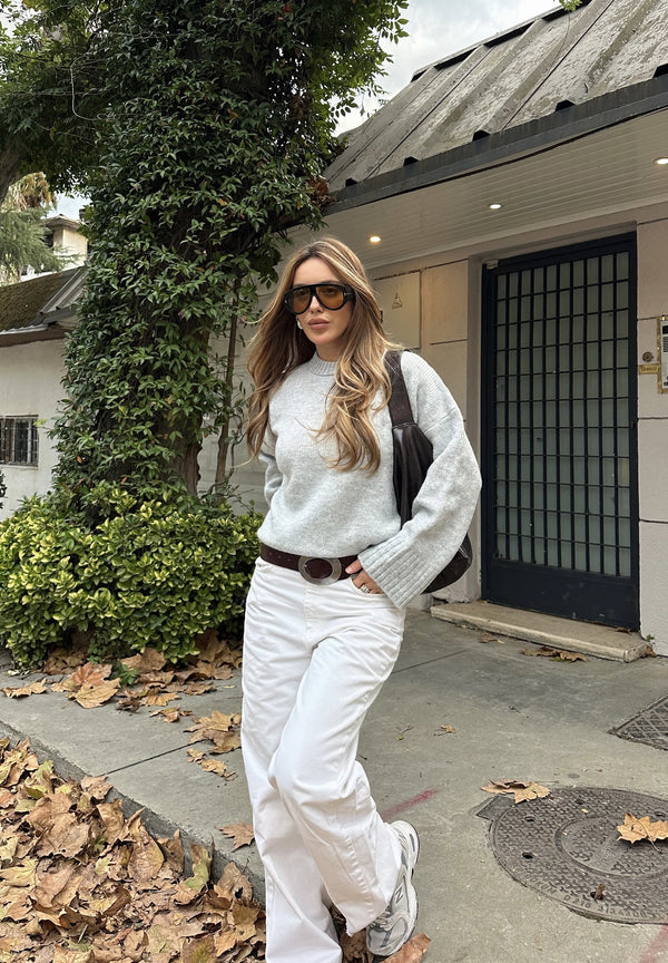 Gri Bisiklet Yaka Basic Kazak - 2217