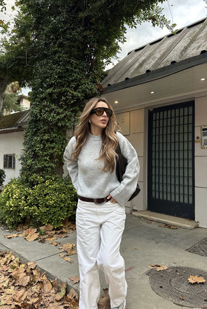 Gri Bisiklet Yaka Basic Kazak - 2217