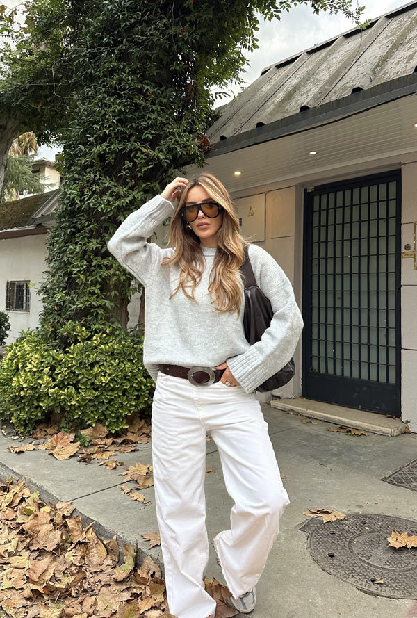 Gri Bisiklet Yaka Basic Kazak - 2217