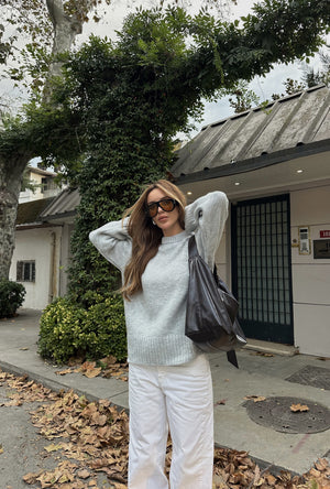 Gri Bisiklet Yaka Basic Kazak - 2217