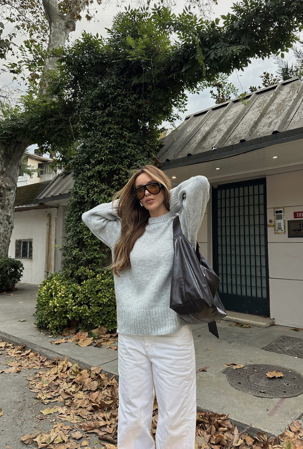 Gri Bisiklet Yaka Basic Kazak - 2217