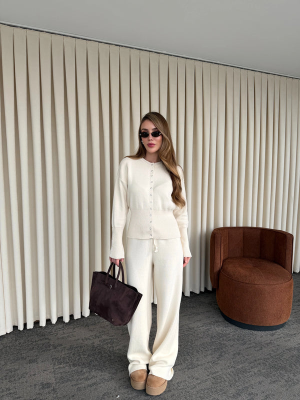 Ekru Çıtçıt Düğmeli Triko Takım - 904