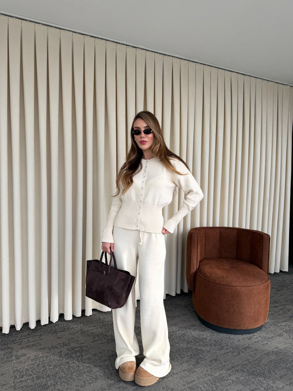 Ekru Çıtçıt Düğmeli Triko Takım - 904