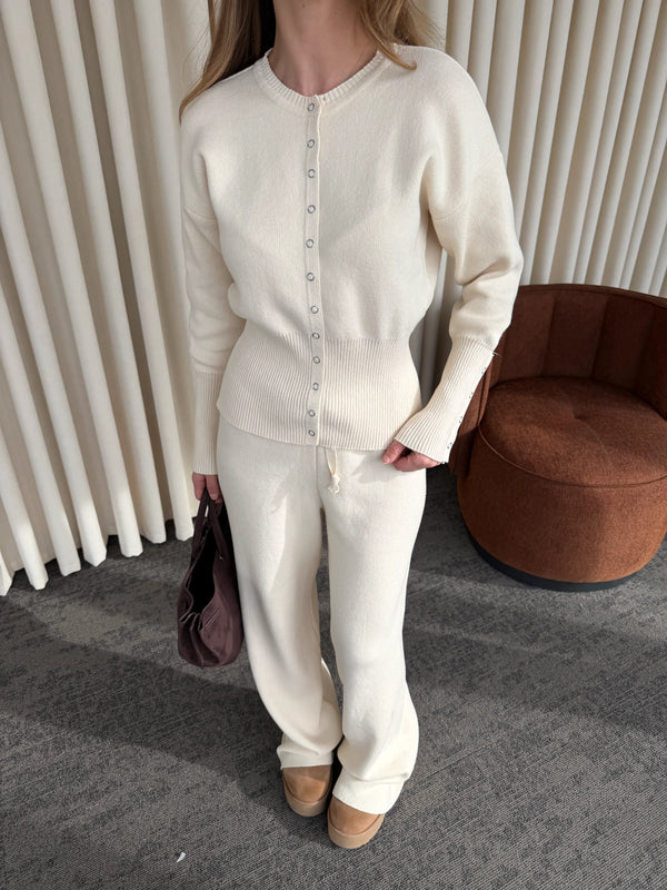 Ekru Çıtçıt Düğmeli Triko Takım - 904