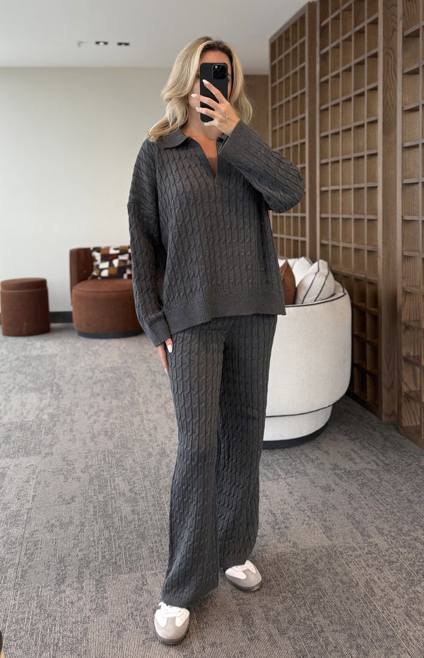 Gri Örgü Triko Takım - 98074