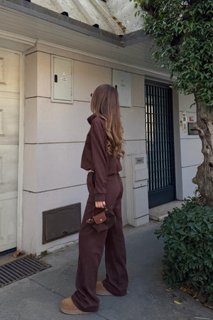 Kahverengi Tshirt Detaylı Beli Lastikli Eşofman Takımı - 0740