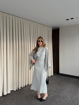 Gri Yarasa Kol Modal Elbise - 5000