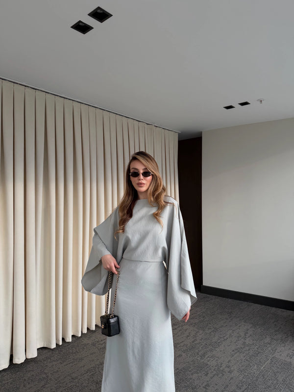 Gri Yarasa Kol Modal Elbise - 5000