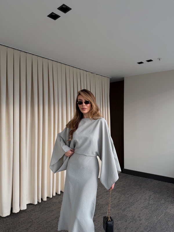 Gri Yarasa Kol Modal Elbise - 5000