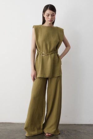 Haki Aksesuar Detaylı İkili Takım