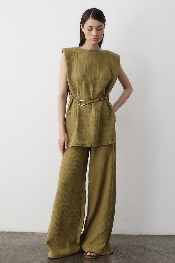 Haki Aksesuar Detaylı İkili Takım