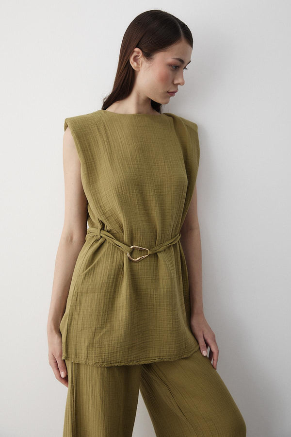 Haki Aksesuar Detaylı İkili Takım