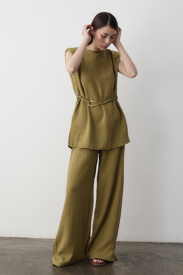 Haki Aksesuar Detaylı İkili Takım