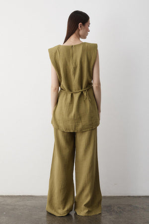 Haki Aksesuar Detaylı İkili Takım