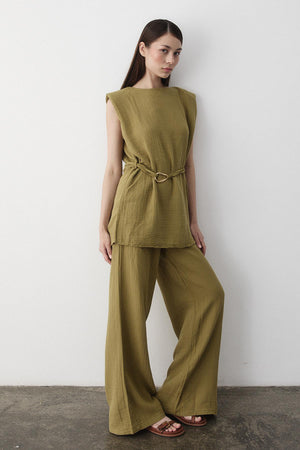 Haki Aksesuar Detaylı İkili Takım