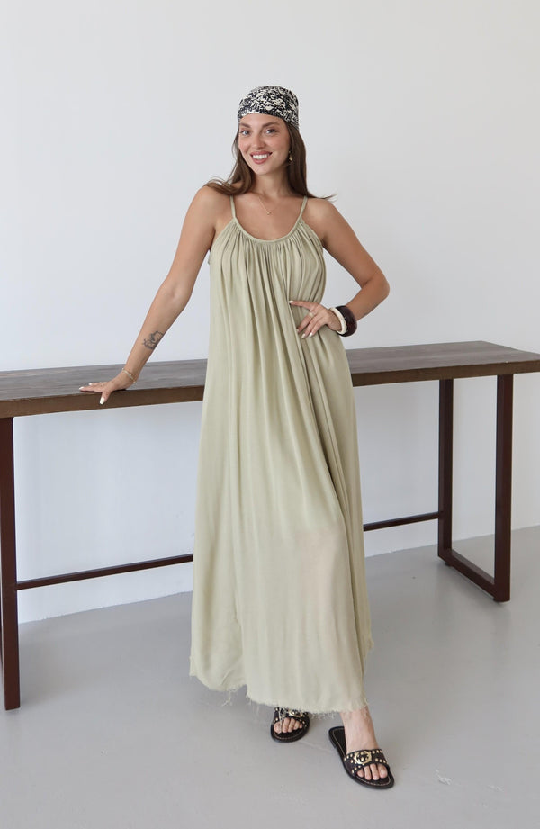 Haki Askılı Rahat Kesim Elbise