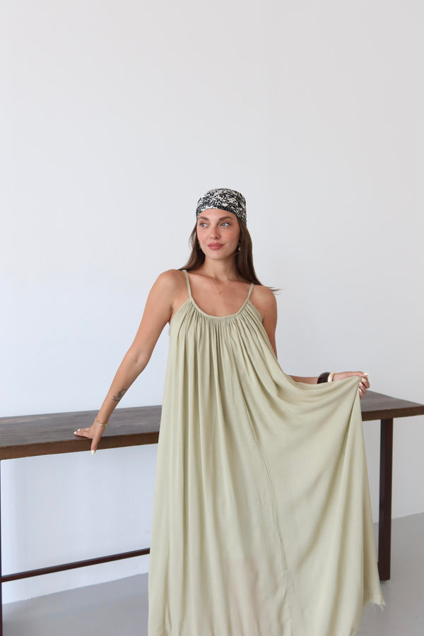 Haki Askılı Rahat Kesim Elbise