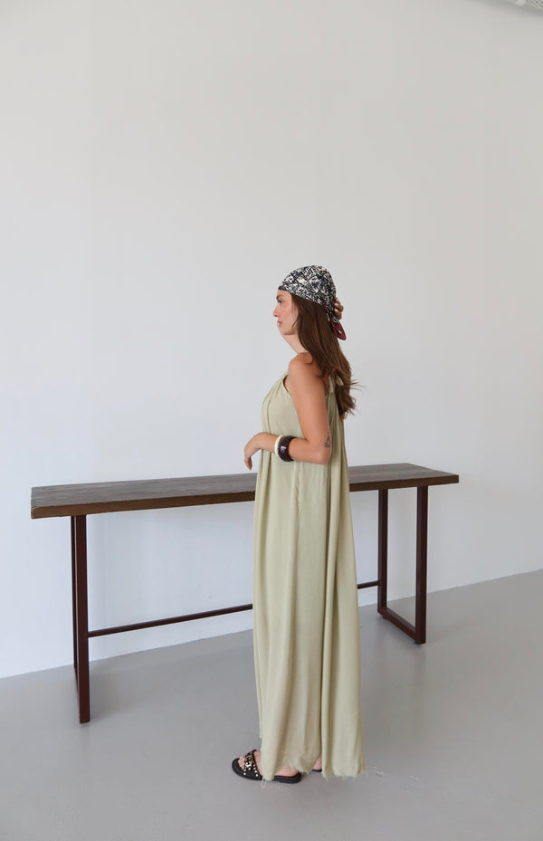 Haki Askılı Rahat Kesim Elbise