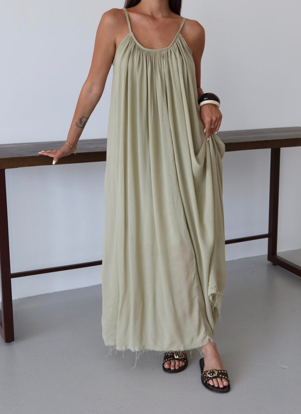 Haki Askılı Rahat Kesim Elbise