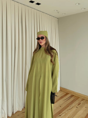 Yağ Yeşili Bandana/Bel Kemer Aksesuarlı Kimono Takım - 8832