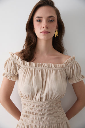 Natural Büzgülü Elbise - 2002