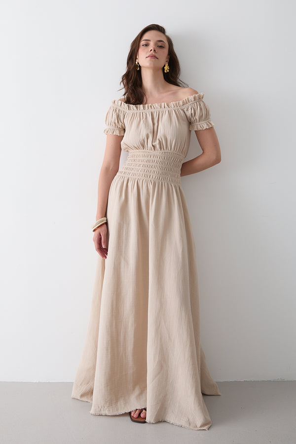 Natural Büzgülü Elbise - 2002