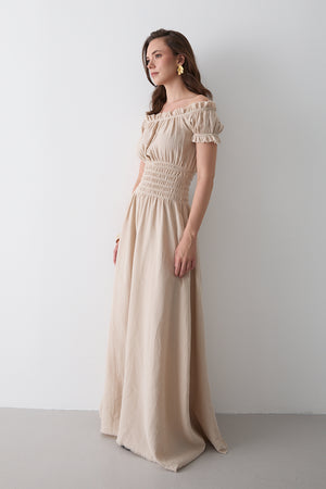 Natural Büzgülü Elbise - 2002