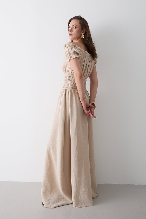 Natural Büzgülü Elbise - 2002