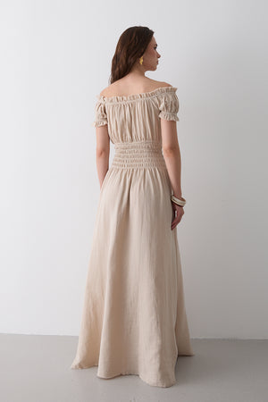Natural Büzgülü Elbise - 2002