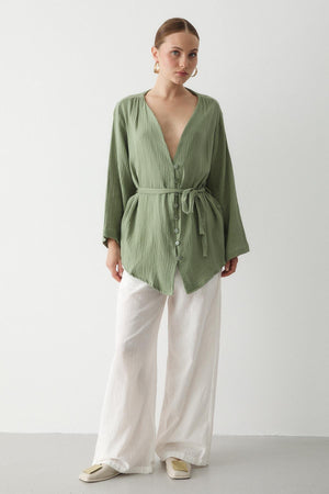 Haki Çok Düğmeli Kimono