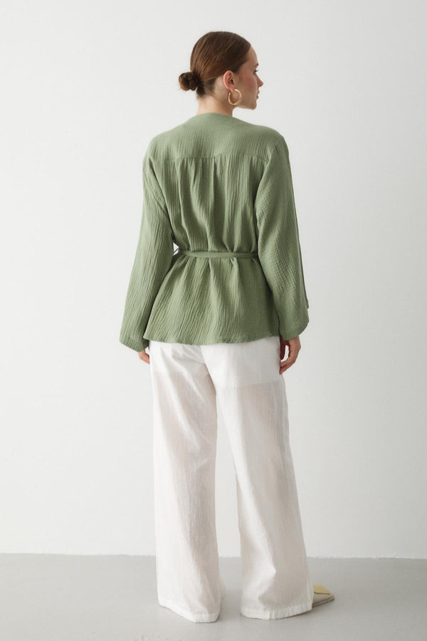 Haki Çok Düğmeli Kimono